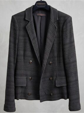 TRUSSARDI | Textured Lace Overlay Blazer Navy Double-Breasted Italian Designer